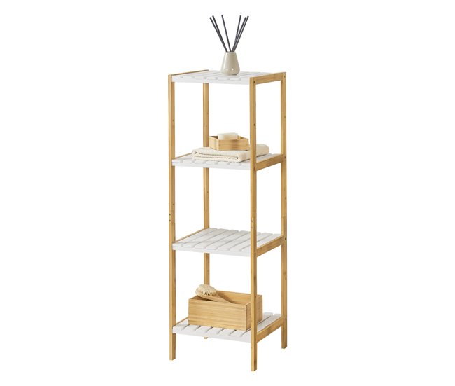 Conforama Estantería de bambú con 4 niveles Balsfjord Natural/Blanco [en.casa]