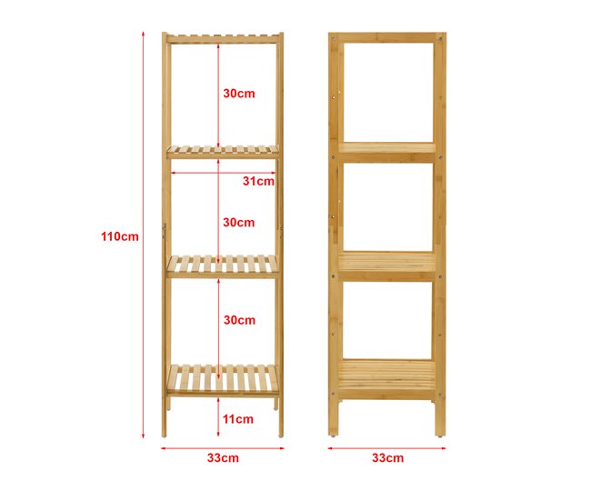 Conforama Estantería De Bambú Lierne Con 4 Niveles 33 X 33 X 110 Cm [en.casa]