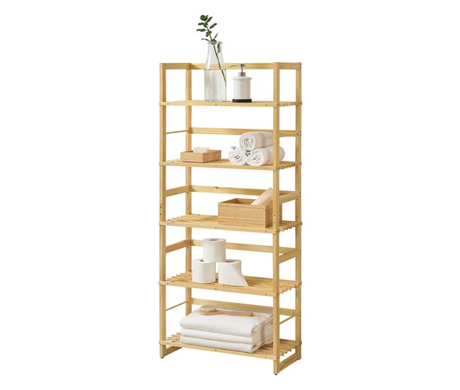 Conforama Estantería de bambú Luster con 5 niveles 58 x 27 x 135 5 cm [en.casa]