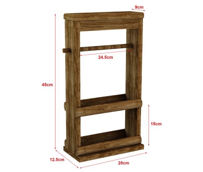 Conforama Estantería De Cocina Sydfalster Con Portarollos Pino Teñido 45 X 28 X 12 5 Cm - Madera De Tono Oscuro [en.casa]