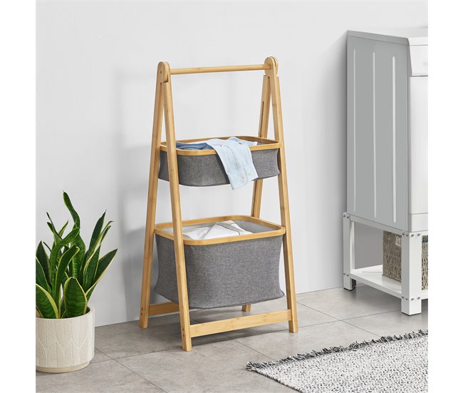 Conforama Estantería De Escalera De Bambú Värnamo Con 2 Cestas 97 X 45 X 36 Cm Natural Gris [en.casa]