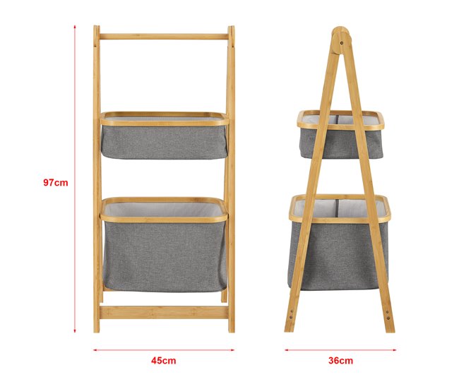 Conforama Estantería De Escalera De Bambú Värnamo Con 2 Cestas 97 X 45 X 36 Cm Natural Gris [en.casa]