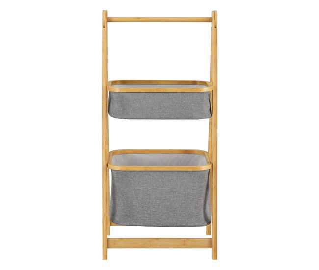Conforama Estantería De Escalera De Bambú Värnamo Con 2 Cestas 97 X 45 X 36 Cm Natural Gris [en.casa]