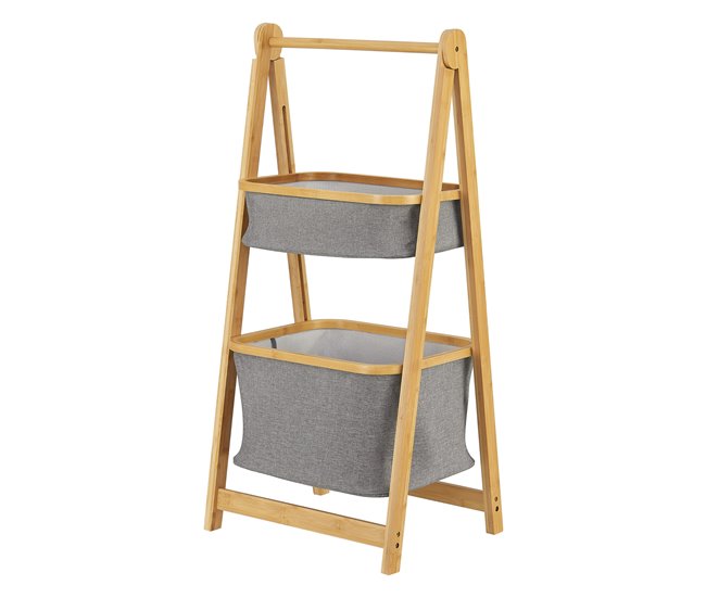 Conforama Estantería de escalera de bambú Värnamo con 2 cestas 97 x 45 x 36 cm natural gris [en.casa]