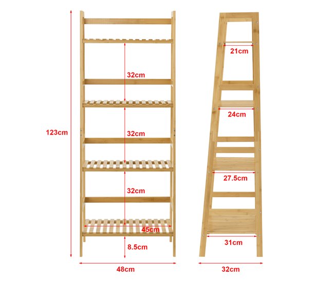 Conforama Estantería De Escalera De Bambú Vinje 48 X 32 X 123 Cm [en.casa]