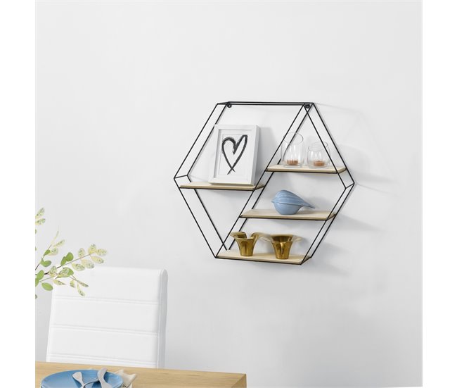 Conforama Estantería De Pared Flint Con 4 Estantes Metal/madera 62 X 12 X 53 Cm - Negro Y Madera [en.casa]