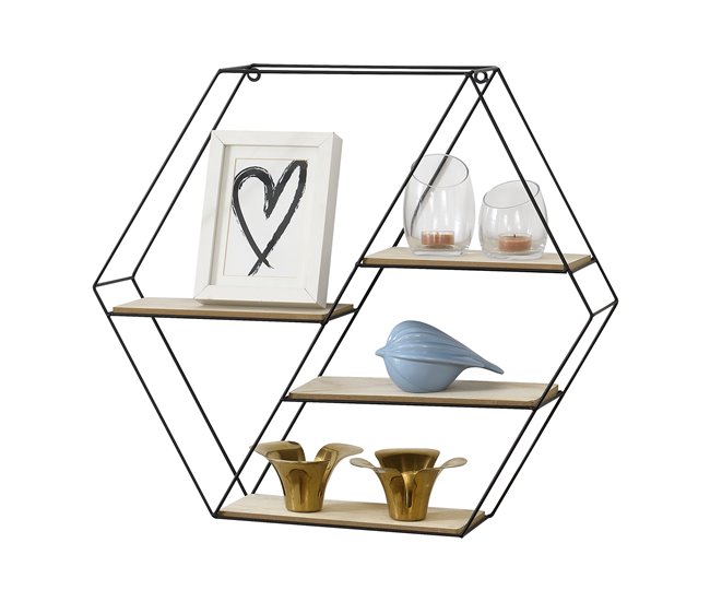Conforama Estantería de Pared Flint con 4 estantes metal/madera 62 x 12 x 53 cm - Negro y Madera [en.casa]