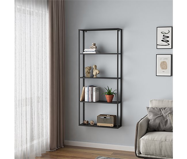 Conforama Estantería De Pared Jämijärvi Con 4 Compartimentos Abiertos Acero 140 X 60 X 18 Cm - Negro Mate [en.casa]