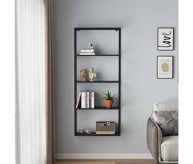 Conforama Estantería De Pared Jämijärvi Con 4 Compartimentos Abiertos Acero 140 X 60 X 18 Cm - Negro Mate [en.casa]