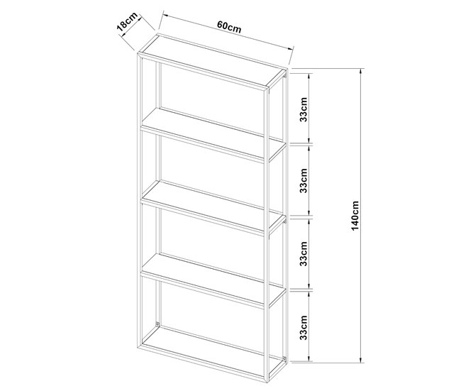 Conforama Estantería De Pared Jämijärvi Con 4 Compartimentos Abiertos Acero 140 X 60 X 18 Cm - Negro Mate [en.casa]