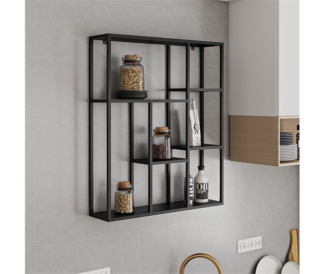Conforama Estantería De Pared Jämijärvi Con 6 Compartimentos Abiertos Acero 90 X 75 X 18 Cm - Negro Mate [en.casa]