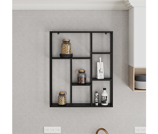Conforama Estantería De Pared Jämijärvi Con 6 Compartimentos Abiertos Acero 90 X 75 X 18 Cm - Negro Mate [en.casa]