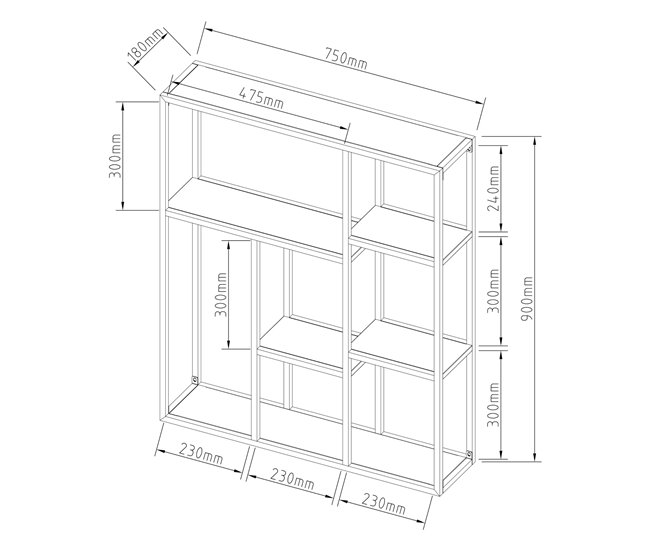 Conforama Estantería De Pared Jämijärvi Con 6 Compartimentos Abiertos Acero 90 X 75 X 18 Cm - Negro Mate [en.casa]