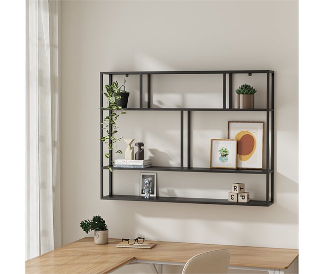 Conforama Estantería De Pared Jämijärvi Con 6 Compartimentos Abiertos Acero 90 X 120 X 18 Cm - Negro Mate [en.casa]