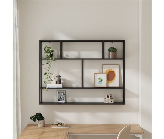 Conforama Estantería De Pared Jämijärvi Con 6 Compartimentos Abiertos Acero 90 X 120 X 18 Cm - Negro Mate [en.casa]