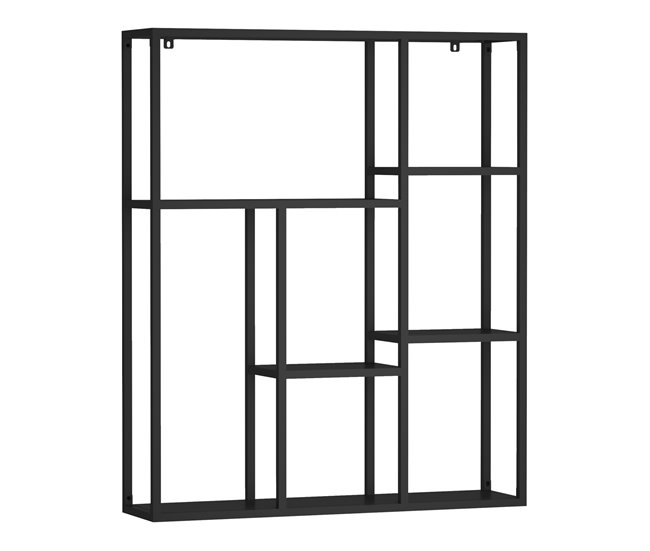 Conforama Estantería de pared Jämijärvi con 6 compartimentos abiertos acero 90 x 75 x 18 cm - Negro mate [en.casa]