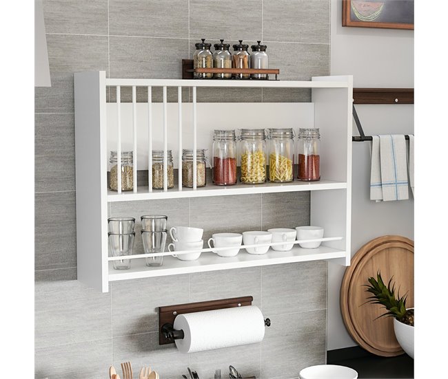 Conforama Estantería De Pared Para Cocina Helsingør Aglomerado 60 X 84 X 20 Cm Blanco [en.casa]