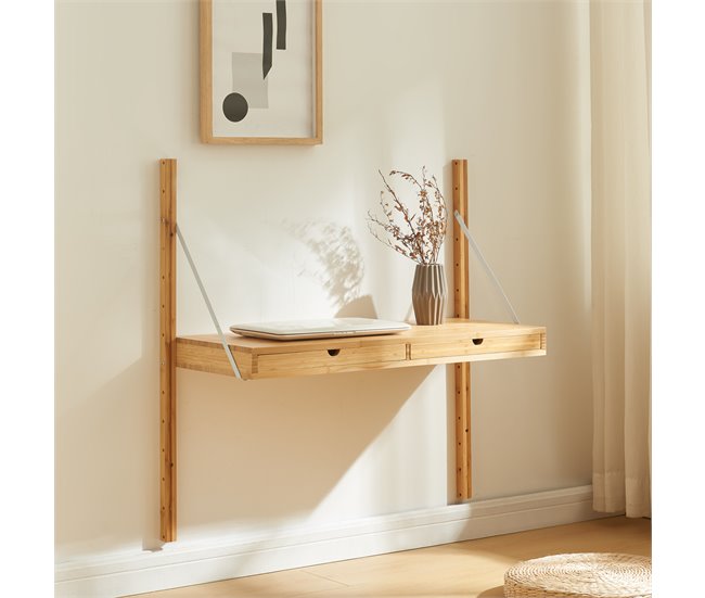 Conforama Estantería De Pared Tingvoll Con 2 Cajones 85x85x36cm - Bambú [en.casa]
