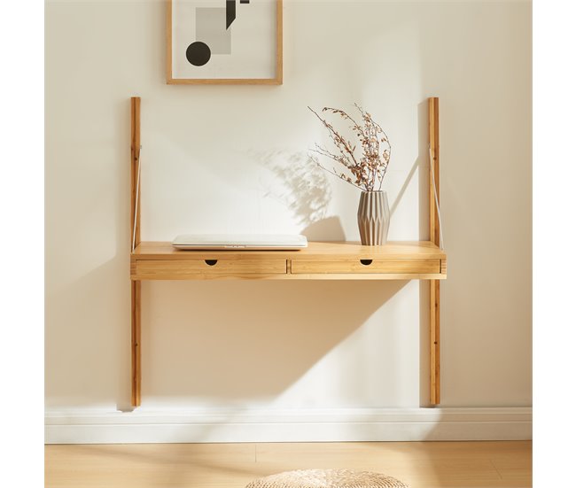 Conforama Estantería De Pared Tingvoll Con 2 Cajones 85x85x36cm - Bambú [en.casa]