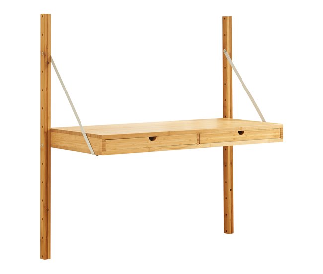 Conforama Estantería de pared Tingvoll con 2 cajones 85x85x36cm - Bambú [en.casa]