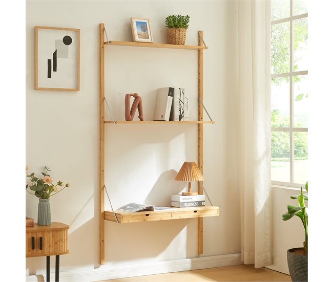 Conforama Estantería De Pared Tingvoll Con 2 Estantes + 2 Cajones - Bambú [en.casa]