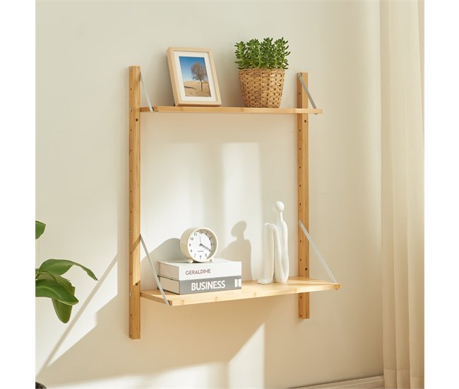 Conforama Estantería De Pared Tingvoll Con 2 Estantes 85x65x25cm - Bambú [en.casa]