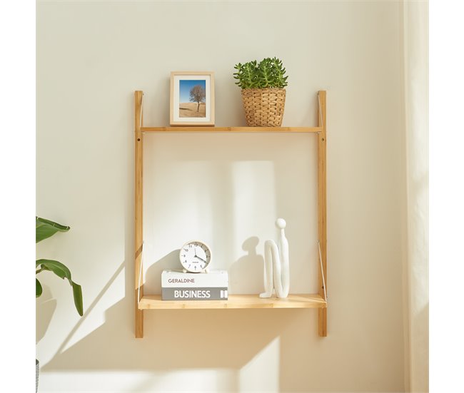 Conforama Estantería De Pared Tingvoll Con 2 Estantes 85x65x25cm - Bambú [en.casa]