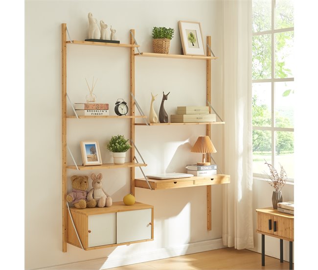 Conforama Estantería De Pared Tingvoll Con Elementos Ajustables 176x147x34cm - Bambú [en.casa]