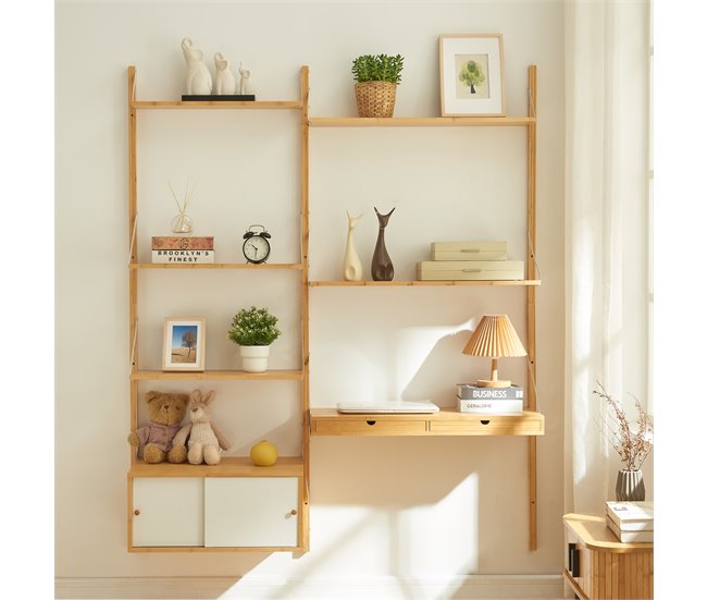 Conforama Estantería De Pared Tingvoll Con Elementos Ajustables 176x147x34cm - Bambú [en.casa]