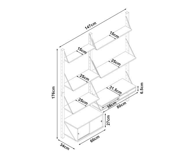 Conforama Estantería De Pared Tingvoll Con Elementos Ajustables 176x147x34cm - Bambú [en.casa]