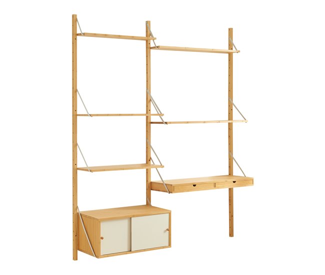 Conforama Estantería de pared Tingvoll con elementos ajustables 176x147x34cm - Bambú [en.casa]