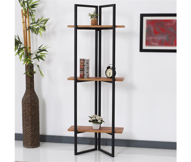 Conforama Estantería De Pie Bjerringbro 3 Estantes Metal/aglomerado 150x55x24cm Negro/efecto Nogal [en.casa]