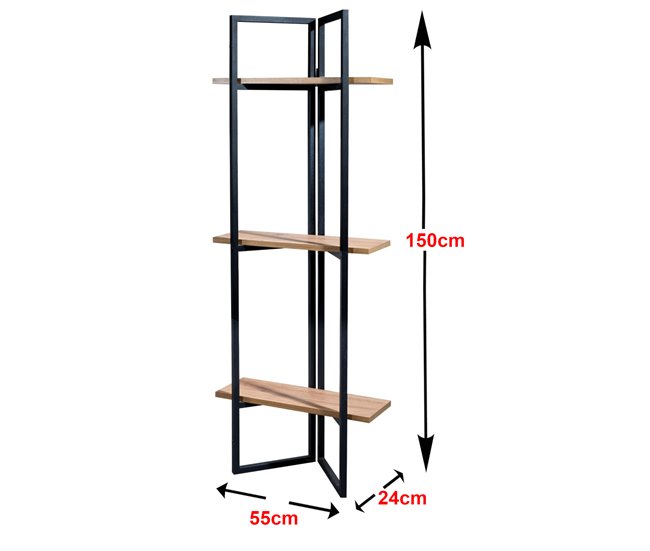 Conforama Estantería De Pie Bjerringbro 3 Estantes Metal/aglomerado 150x55x24cm Negro/efecto Nogal [en.casa]