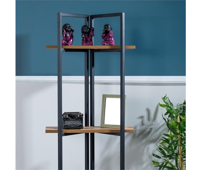 Conforama Estantería De Pie Bjerringbro 3 Estantes Metal/aglomerado 150x55x24cm Negro/efecto Nogal [en.casa]