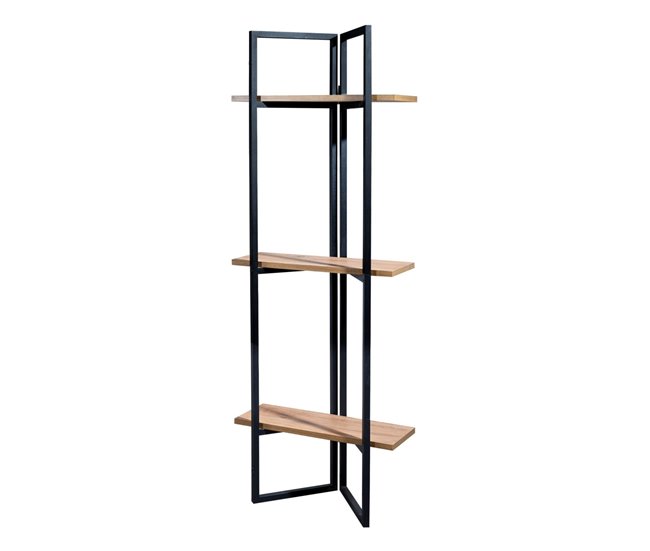 Conforama Estantería de pie Bjerringbro 3 estantes metal/aglomerado 150x55x24cm negro/efecto nogal [en.casa]