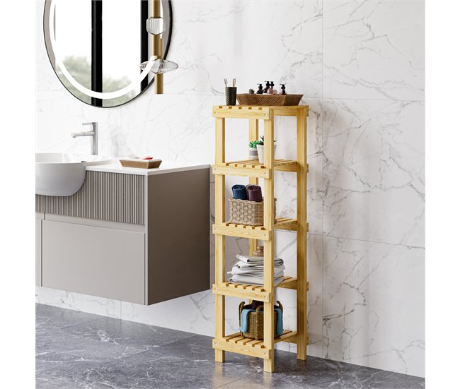 Conforama Estantería De Pie Para Baño Kinnula Con 5 Estantes Pino 110x30x30cm - Natural [en.casa]