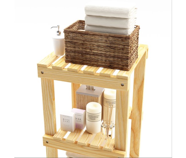 Conforama Estantería De Pie Para Baño Kinnula Con 5 Estantes Pino 110x30x30cm - Natural [en.casa]