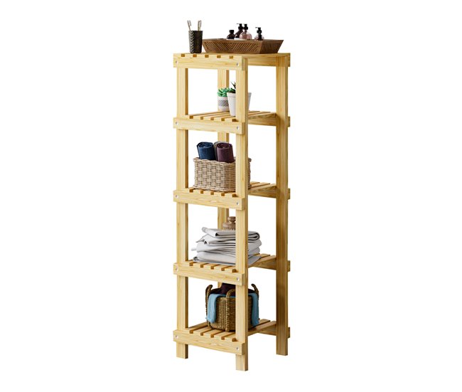 Conforama Estantería de pie para baño Kinnula con 5 estantes pino 110x30x30cm - Natural [en.casa]