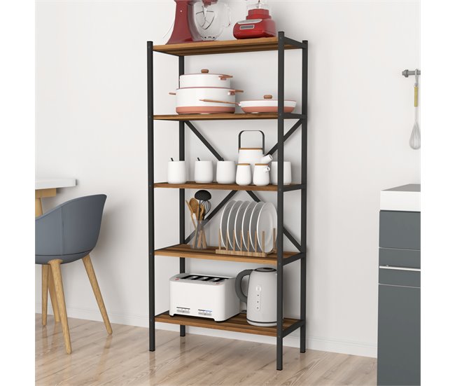 Conforama Estantería De Pie Tomelilla 5 Niveles Metal/aglomerado 160 X 66 X 34 Cm Nogal/antracita [en.casa]