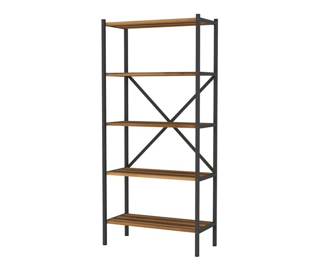 Conforama Estantería de pie Tomelilla 5 niveles metal/aglomerado 160 x 66 x 34 cm nogal/antracita [en.casa]