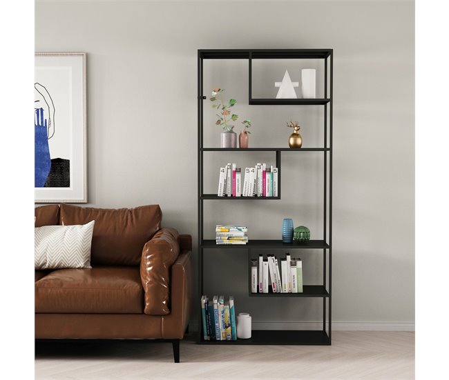 Conforama Estantería De Pie Vehmaa De 6 Compartimentos Abiertos Con Diseño Industrial Acero 188 X 85 X 35 Cm - Negro [en.casa]