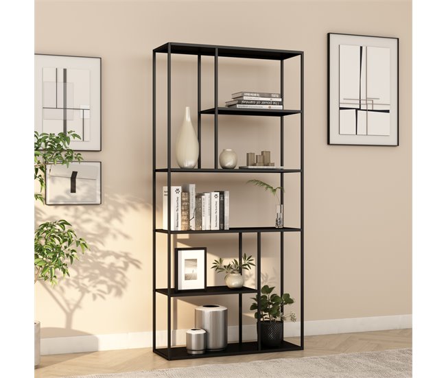 Conforama Estantería De Pie Vehmaa De 7 Compartimentos Abiertos Con Diseño Industrial Acero 188 X 90 X 35 Cm - Negro [en.casa]