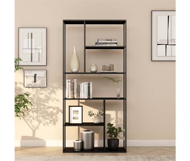 Conforama Estantería De Pie Vehmaa De 7 Compartimentos Abiertos Con Diseño Industrial Acero 188 X 90 X 35 Cm - Negro [en.casa]