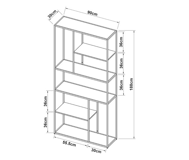 Conforama Estantería De Pie Vehmaa De 7 Compartimentos Abiertos Con Diseño Industrial Acero 188 X 90 X 35 Cm - Negro [en.casa]
