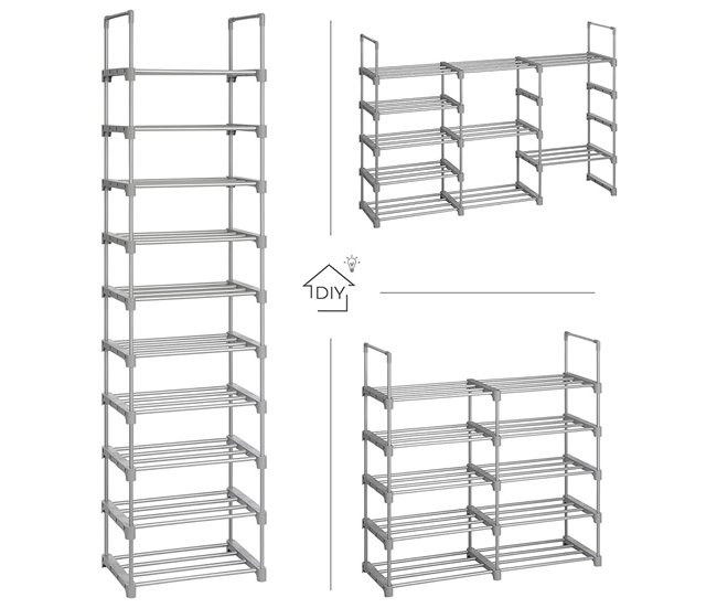 Conforama Estantería De Zapatos De Hierro Gris Con 10 Niveles Modulables - L45 X H174 Cm