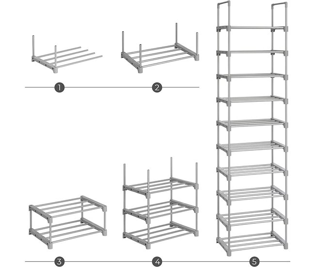 Conforama Estantería De Zapatos De Hierro Gris Con 10 Niveles Modulables - L45 X H174 Cm