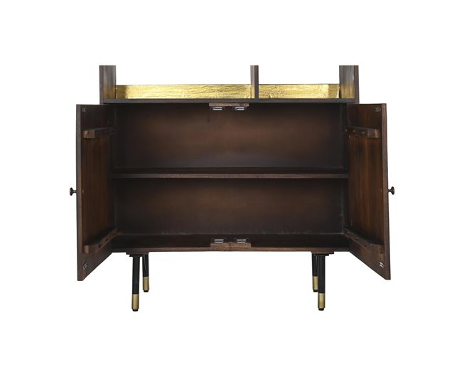 Conforama Estantería DKD Home Decor Negro Dorado Metal Marrón Oscuro Madera De Mango 4 Estantes (90 X 35 X 200 Cm)