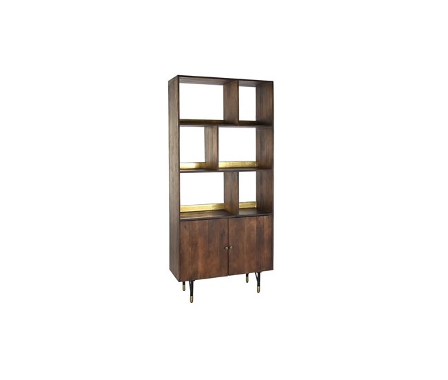 Conforama Estantería DKD Home Decor Negro Dorado Metal Marrón oscuro Madera de mango 4 Estantes (90 x 35 x 200 cm)