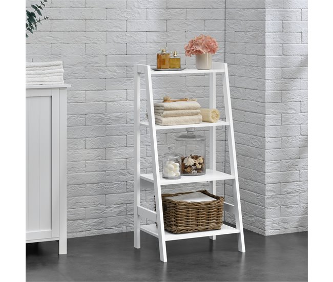 Conforama Estantería Escalera Con 4 Compartimientos MDF 90x43x32cm - Blanco [en.casa]