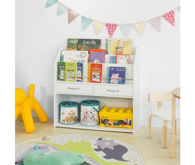 Conforama Estantería Infantil Con 2 Cajones Organizador De Juguetes De Blanco Estantería De Almacenamiento Multifuncional 85 X 26 X 86 Cm KMB39-W SoBuy